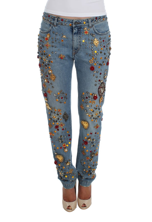 Dolce & Gabbana Enchanted Sicily Crystal Heart Boyfriend Jeans Dolce & Gabbana