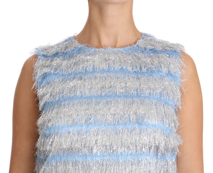 Dolce & Gabbana Elegant Light Blue Fringe Shift Dress Dolce & Gabbana