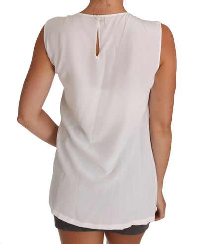 Dolce & Gabbana Elegant White Silk Sleeveless Top with Lace Detail Dolce & Gabbana