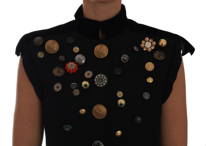 Dolce & Gabbana Embellished Black Military Style Vest Dolce & Gabbana