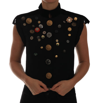 Dolce & Gabbana Embellished Black Military Style Vest Dolce & Gabbana