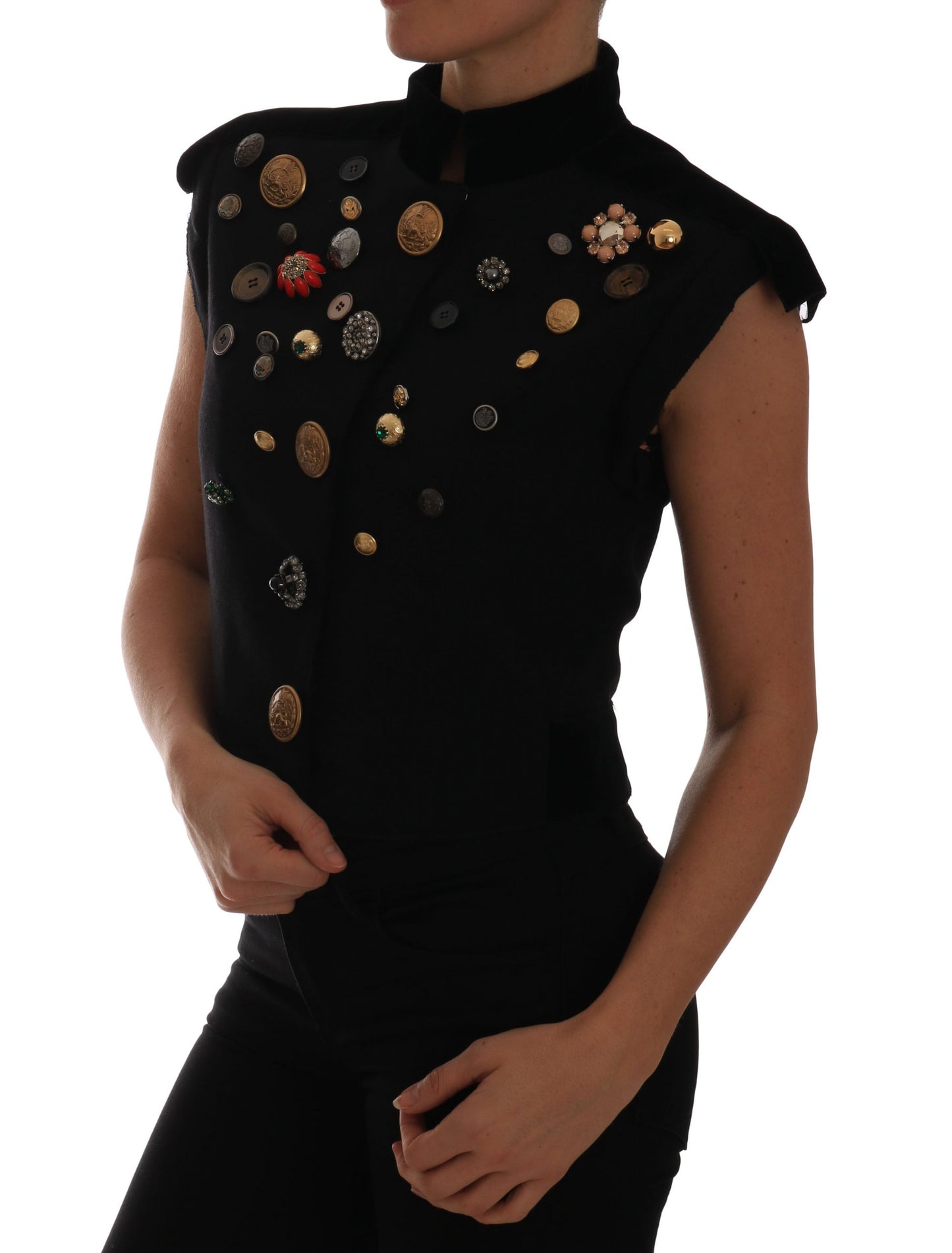 Dolce & Gabbana Embellished Black Military Style Vest Dolce & Gabbana