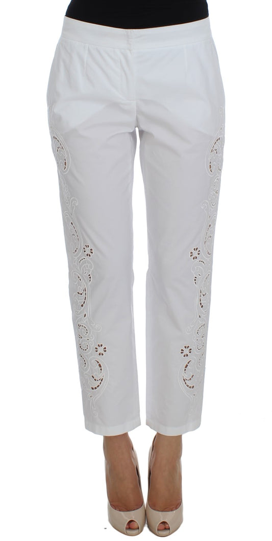 Dolce & Gabbana Elegant White Floral Cutout Dress Pants Dolce & Gabbana