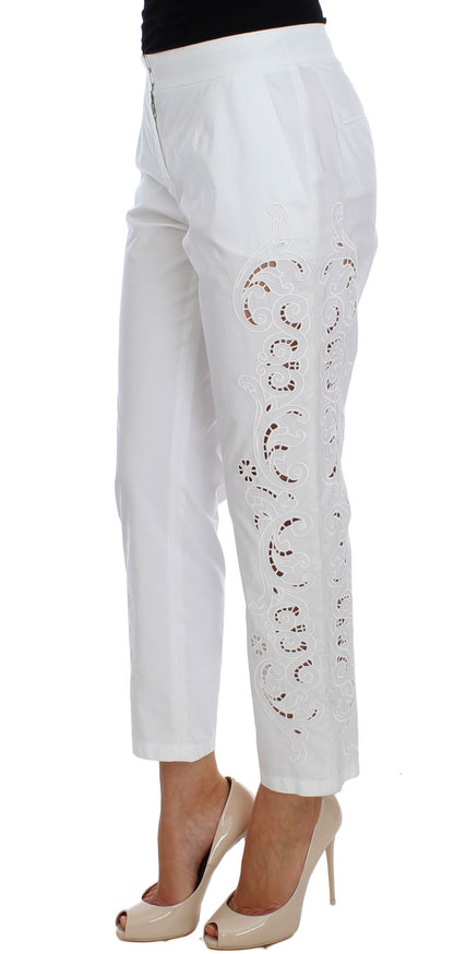 Dolce & Gabbana Elegant White Floral Cutout Dress Pants Dolce & Gabbana