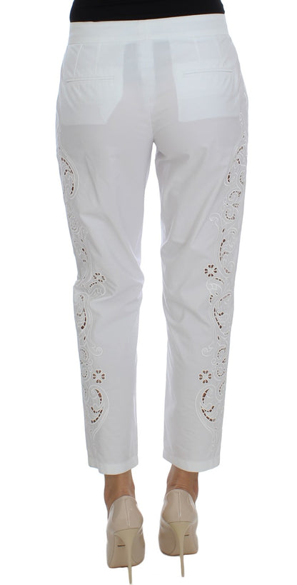 Dolce & Gabbana Elegant White Floral Cutout Dress Pants Dolce & Gabbana