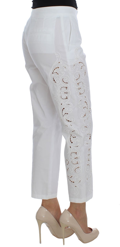 Dolce & Gabbana Elegant White Floral Cutout Dress Pants Dolce & Gabbana