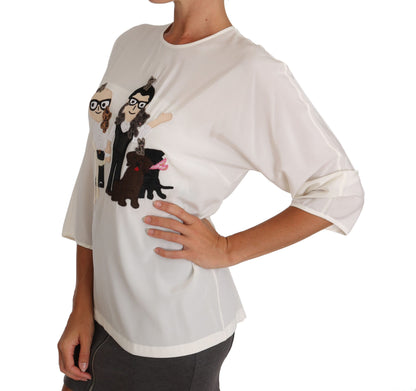 Dolce & Gabbana Chic Figure Family Applique Silk Top Dolce & Gabbana