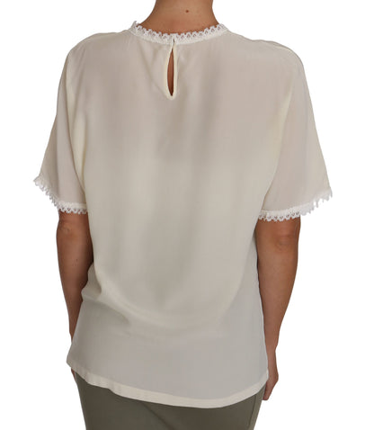 Dolce & Gabbana Cream Silk Lace-Detailed Blouse Top Dolce & Gabbana