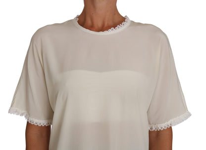 Dolce & Gabbana Cream Silk Lace-Detailed Blouse Top Dolce & Gabbana