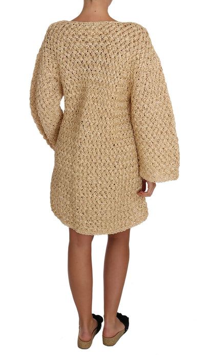 Dolce & Gabbana Chic Beige Crochet Knitted Raffia Cardigan Dolce & Gabbana