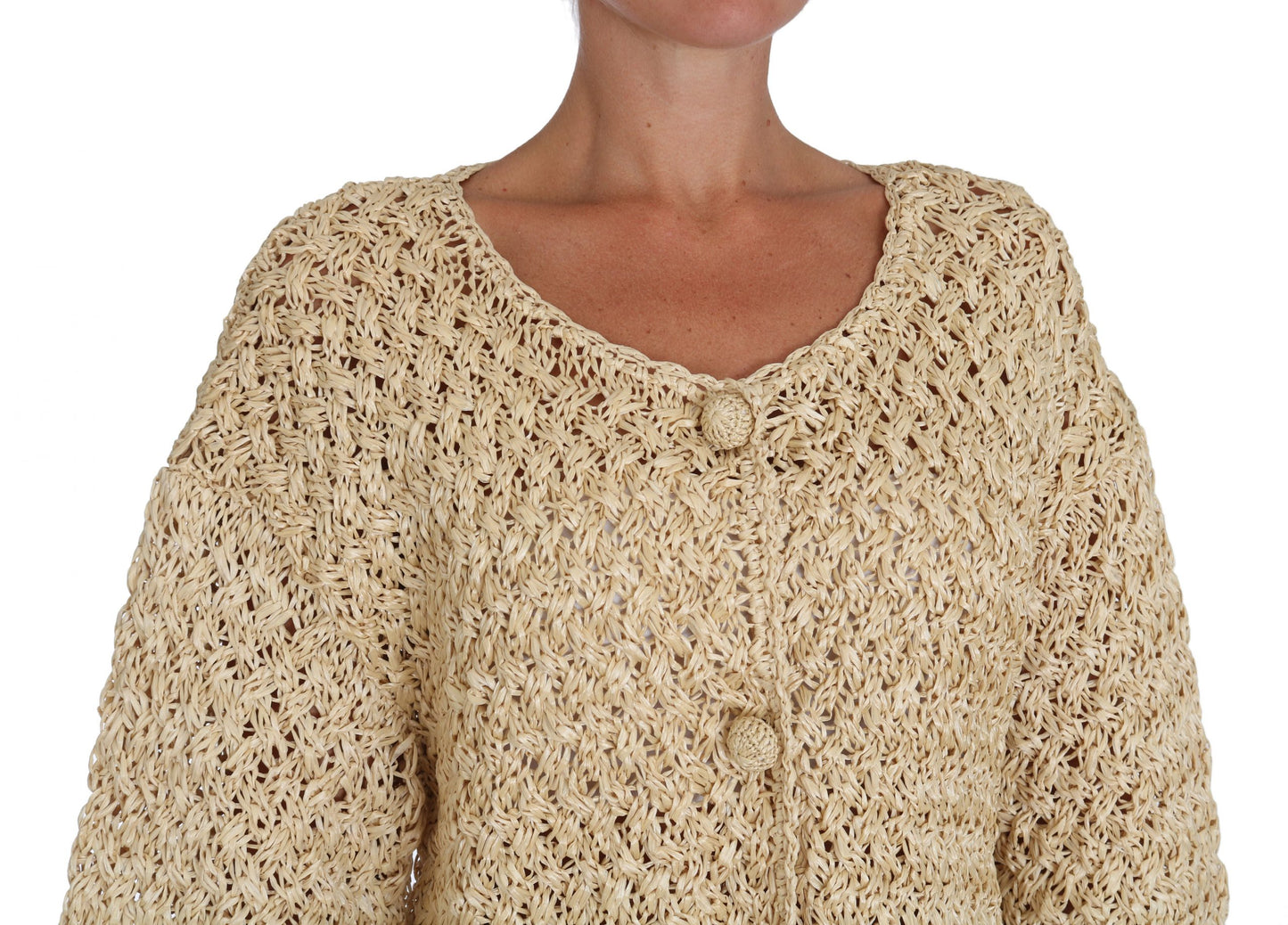 Dolce & Gabbana Chic Beige Crochet Knitted Raffia Cardigan Dolce & Gabbana