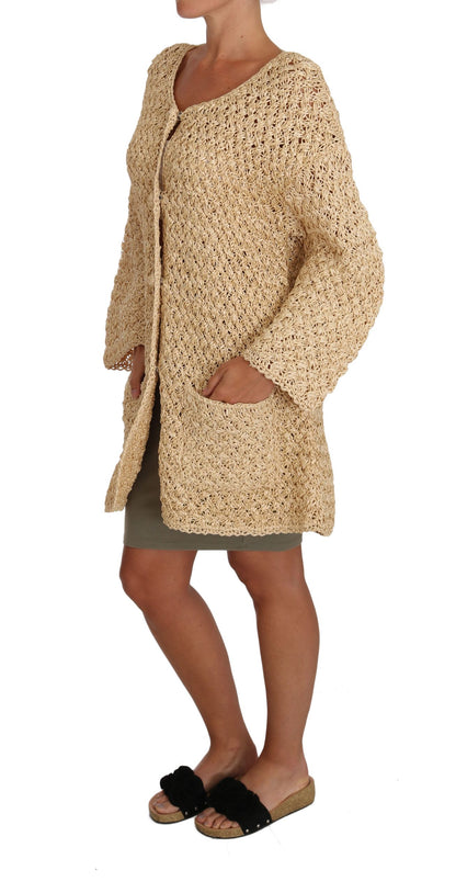 Dolce & Gabbana Chic Beige Crochet Knitted Raffia Cardigan Dolce & Gabbana