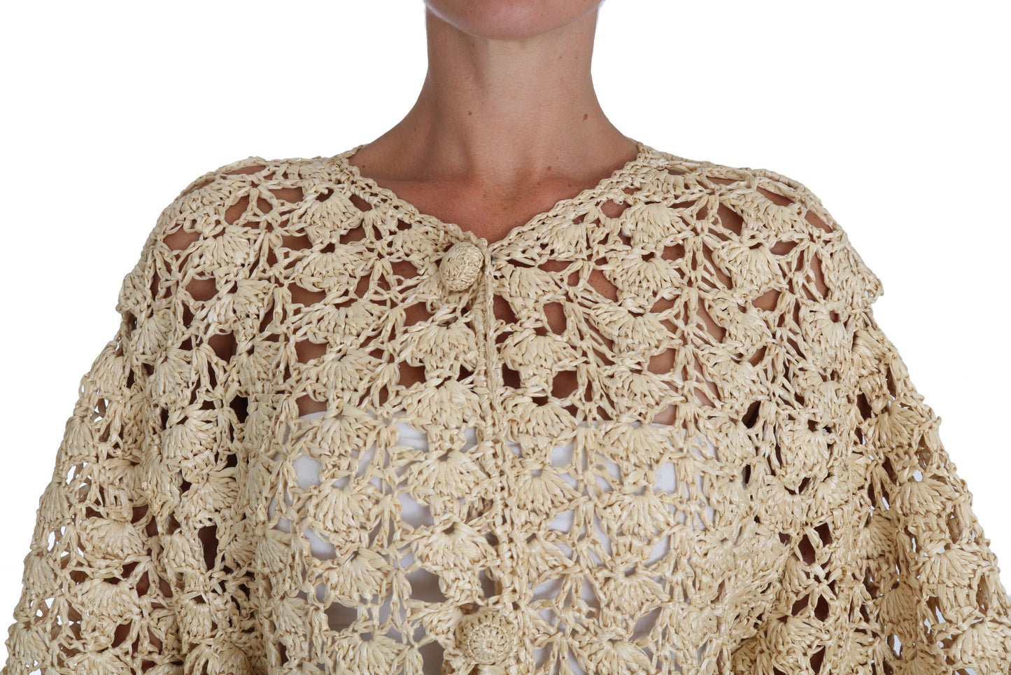 Dolce & Gabbana Chic Beige Crochet Raffia Cardigan Dolce & Gabbana