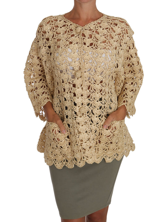 Dolce & Gabbana Chic Beige Crochet Raffia Cardigan Dolce & Gabbana