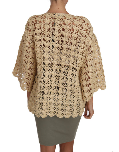 Dolce & Gabbana Chic Beige Crochet Raffia Cardigan Dolce & Gabbana