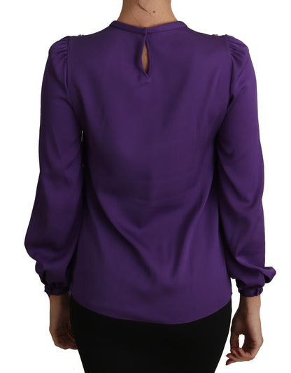 Dolce & Gabbana Enchanted Purple Silk Crystal Blouse Dolce & Gabbana