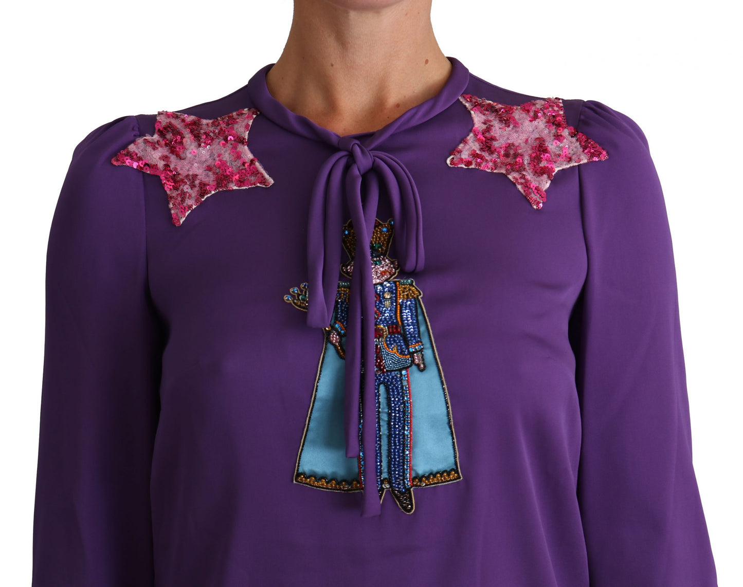 Dolce & Gabbana Enchanted Purple Silk Crystal Blouse Dolce & Gabbana