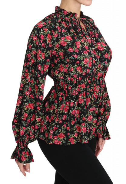 Dolce & Gabbana Elegant Black Floral Silk Shirt Dolce & Gabbana