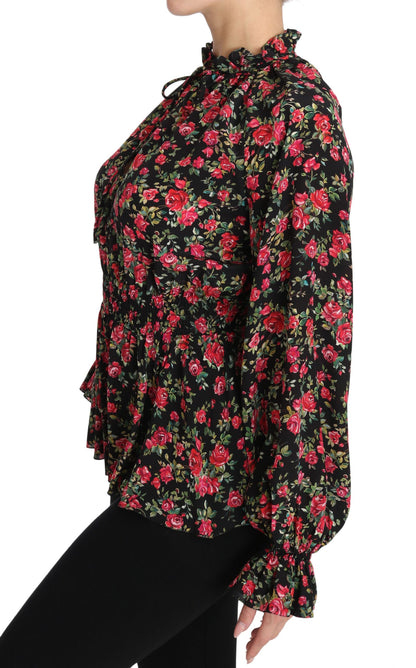 Dolce & Gabbana Elegant Black Floral Silk Shirt Dolce & Gabbana