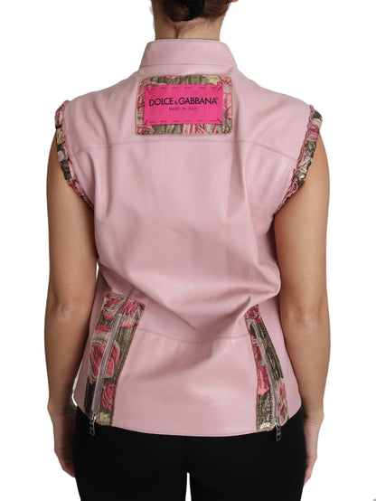 Dolce & Gabbana Stunning Pink Sleeveless Leather Vest Dolce & Gabbana