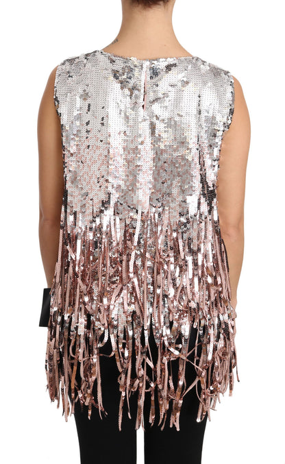 Dolce & Gabbana Golden Pink Sequined Fringe Elegance Top Dolce & Gabbana