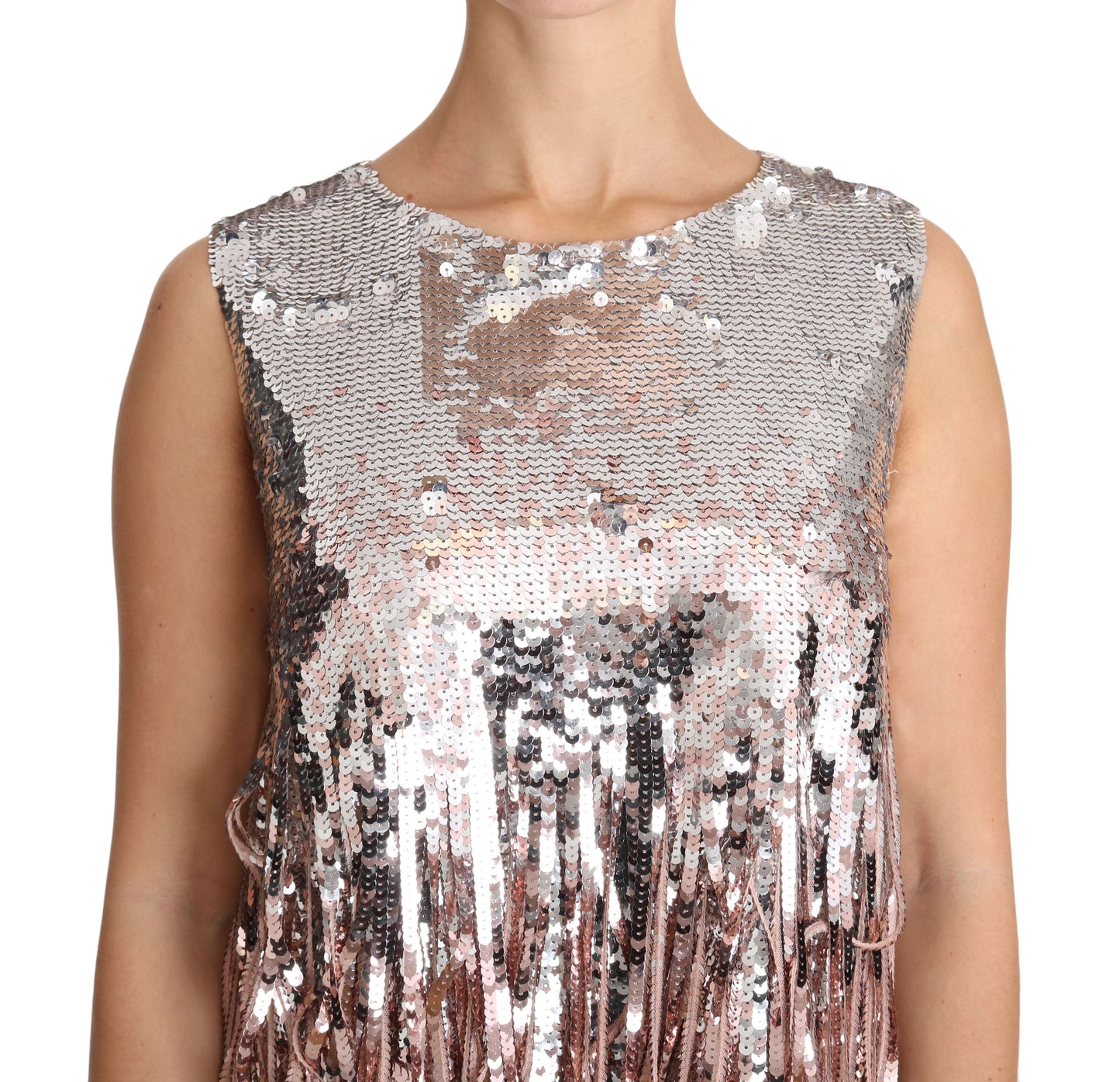 Dolce & Gabbana Golden Pink Sequined Fringe Elegance Top Dolce & Gabbana