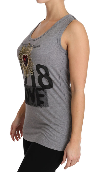 Dolce & Gabbana Sequined Heart Tank Top in Gray Dolce & Gabbana