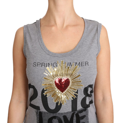 Dolce & Gabbana Sequined Heart Tank Top in Gray Dolce & Gabbana