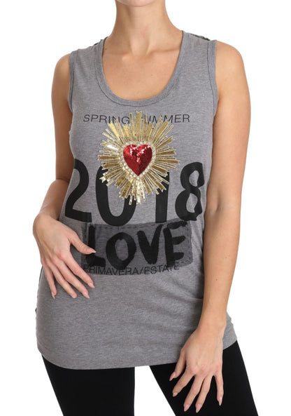 Dolce & Gabbana Sequined Heart Tank Top in Gray Dolce & Gabbana