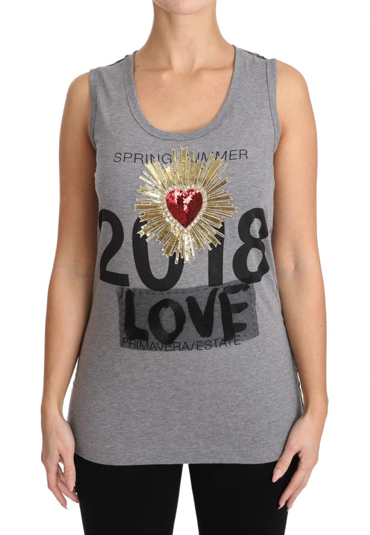 Dolce & Gabbana Sequined Heart Tank Top in Gray Dolce & Gabbana