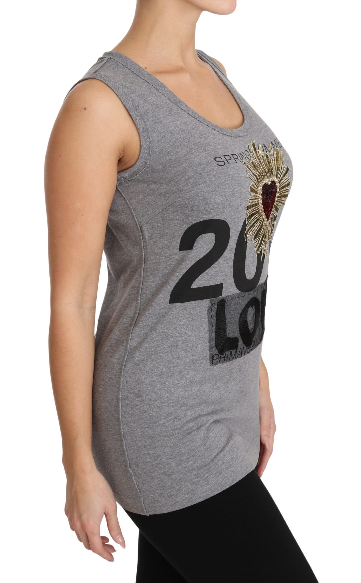 Dolce & Gabbana Sequined Heart Tank Top in Gray Dolce & Gabbana