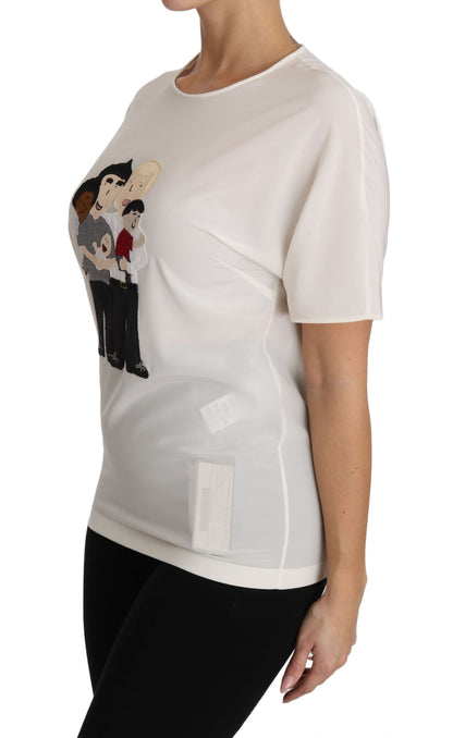 Dolce & Gabbana Elegant Silk Crewneck Blouse with Applique Dolce & Gabbana