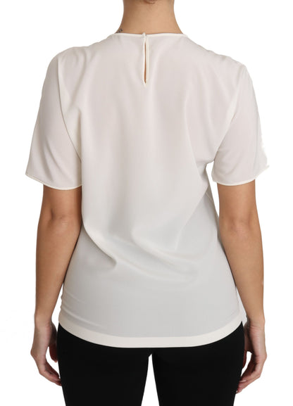 Dolce & Gabbana Elegant Silk Crewneck Blouse with Applique Dolce & Gabbana