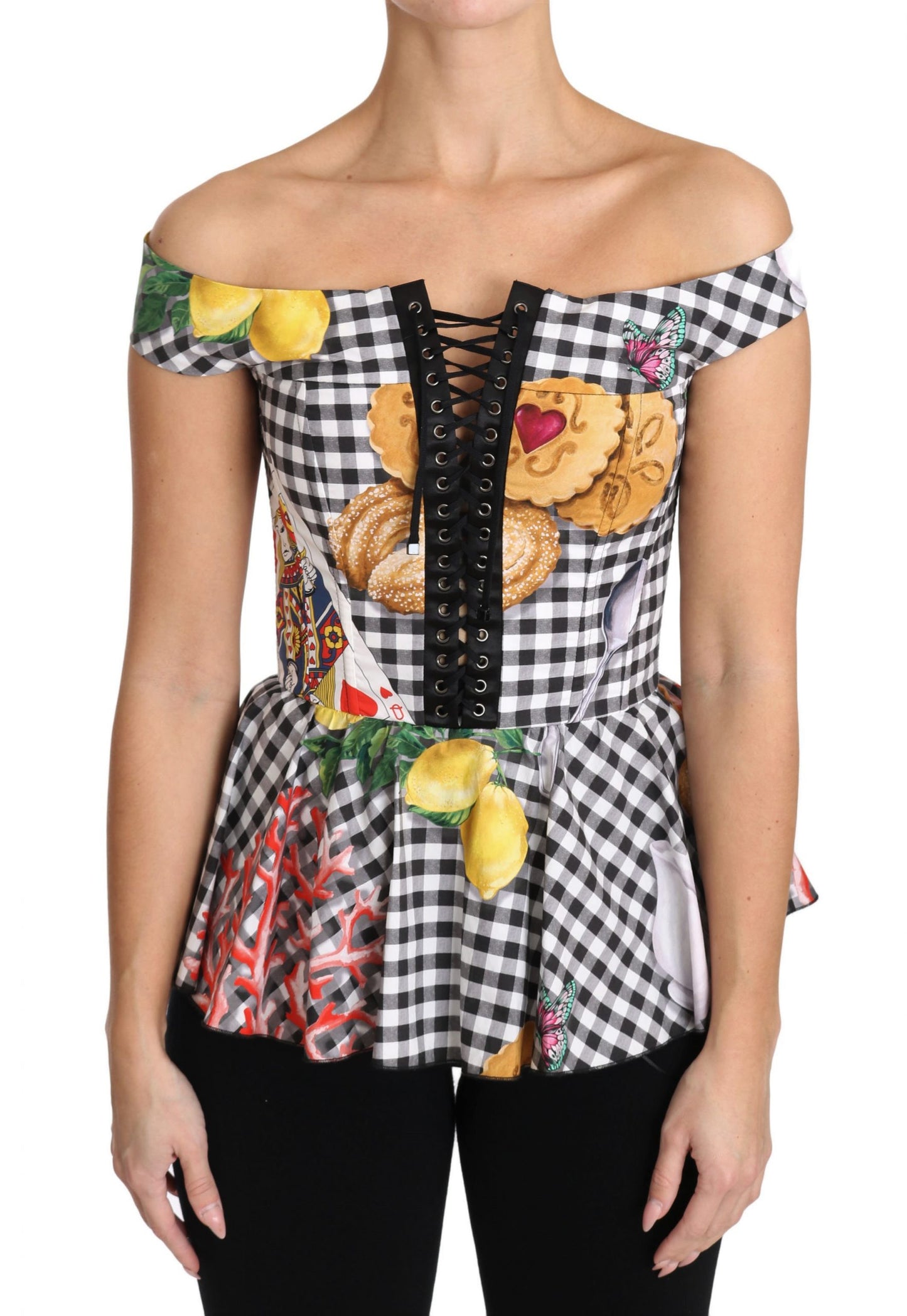 Dolce & Gabbana Chic Checkered Corset Top Blouse Dolce & Gabbana