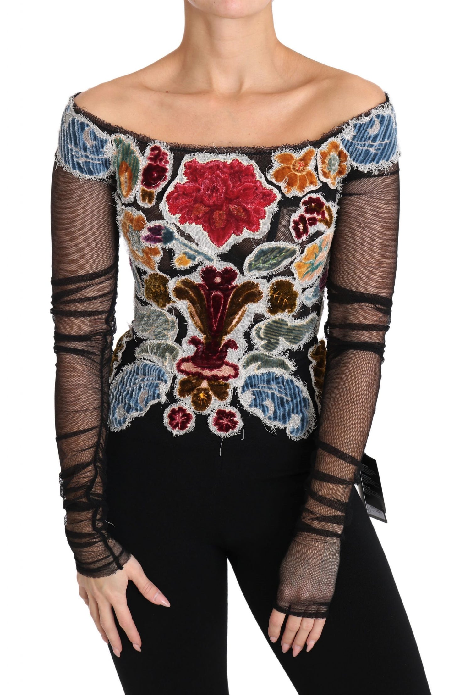 Dolce & Gabbana Elegant Floral Applique Long Sleeve Top Dolce & Gabbana