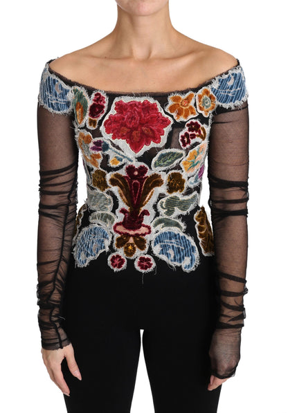 Dolce & Gabbana Elegant Floral Applique Long Sleeve Top Dolce & Gabbana