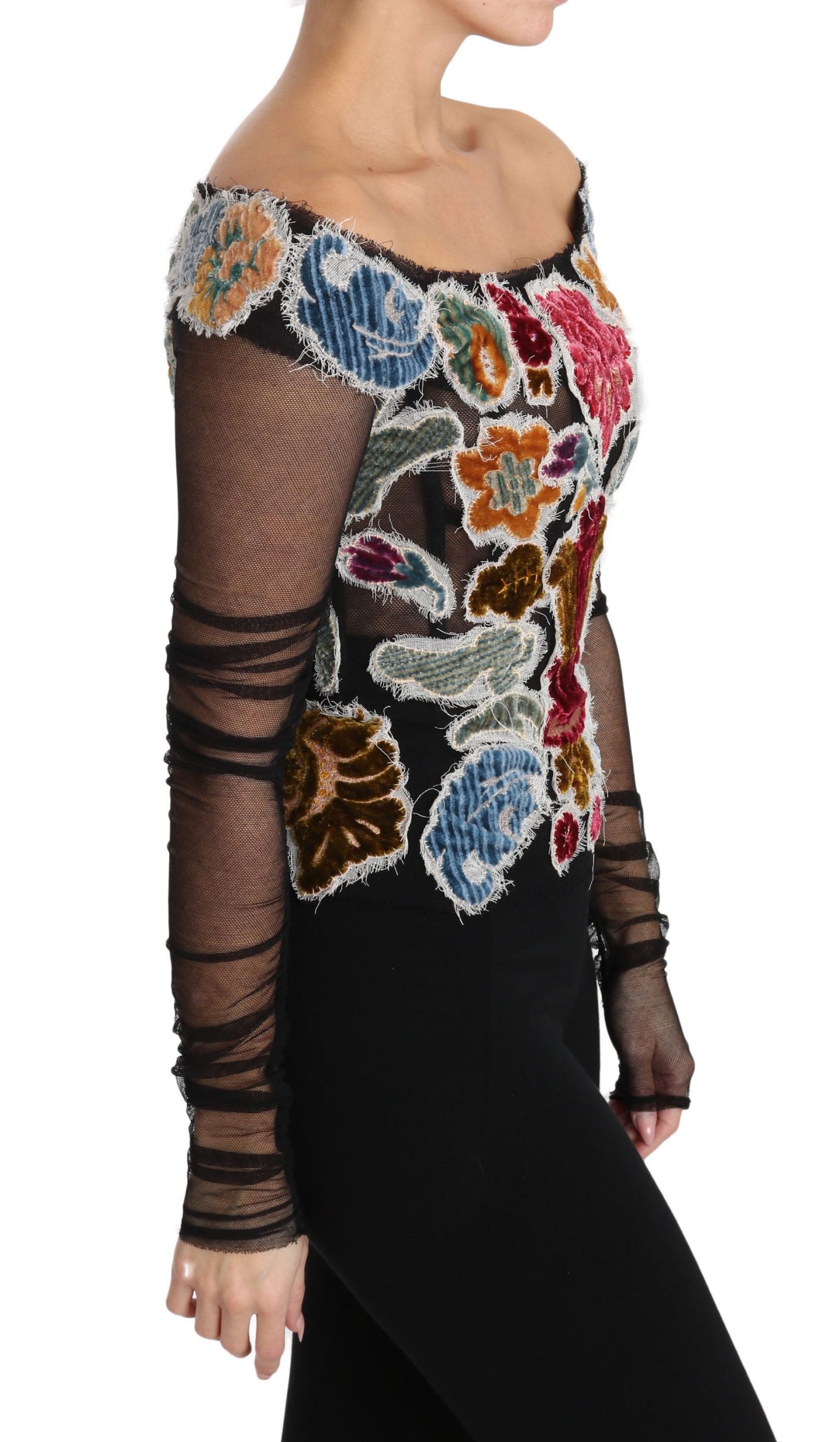 Dolce & Gabbana Elegant Floral Applique Long Sleeve Top Dolce & Gabbana