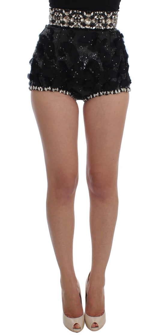 Dolce & Gabbana Crystal Sequined Silk High Waist Shorts Dolce & Gabbana