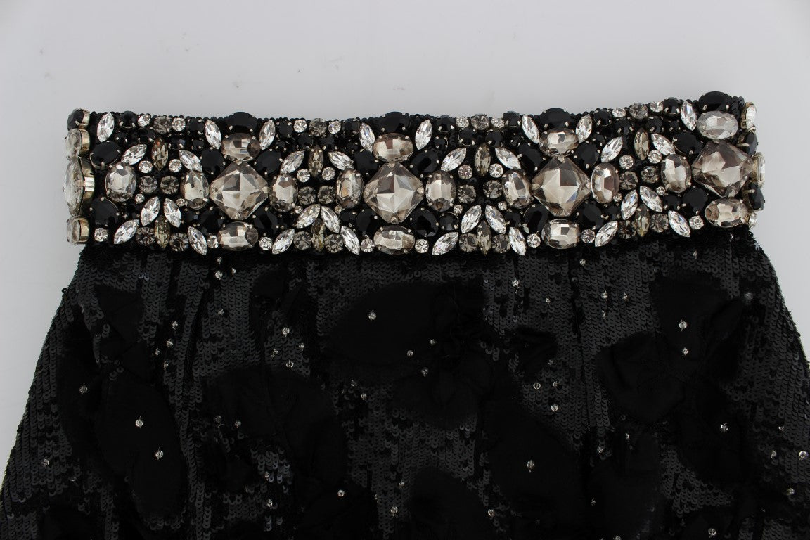 Dolce & Gabbana Crystal Sequined Silk High Waist Shorts Dolce & Gabbana