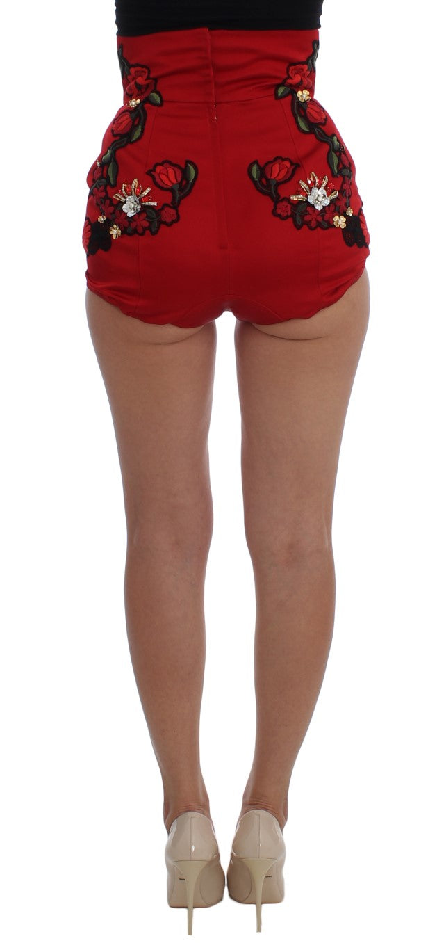 Dolce & Gabbana Ravishing Red Silk Embroidered Shorts Dolce & Gabbana