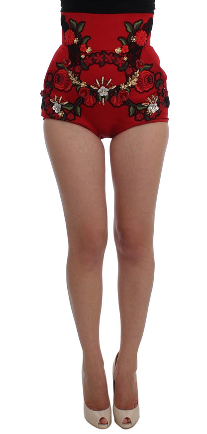 Dolce & Gabbana Ravishing Red Silk Embroidered Shorts Dolce & Gabbana