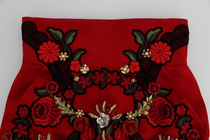 Dolce & Gabbana Ravishing Red Silk Embroidered Shorts Dolce & Gabbana