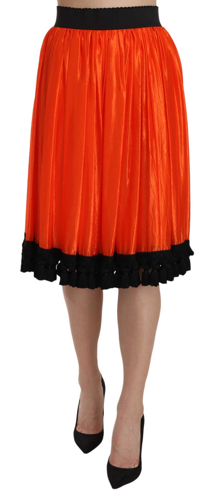 Dolce & Gabbana High-Waist Black & Orange Knee-Length Skirt Dolce & Gabbana