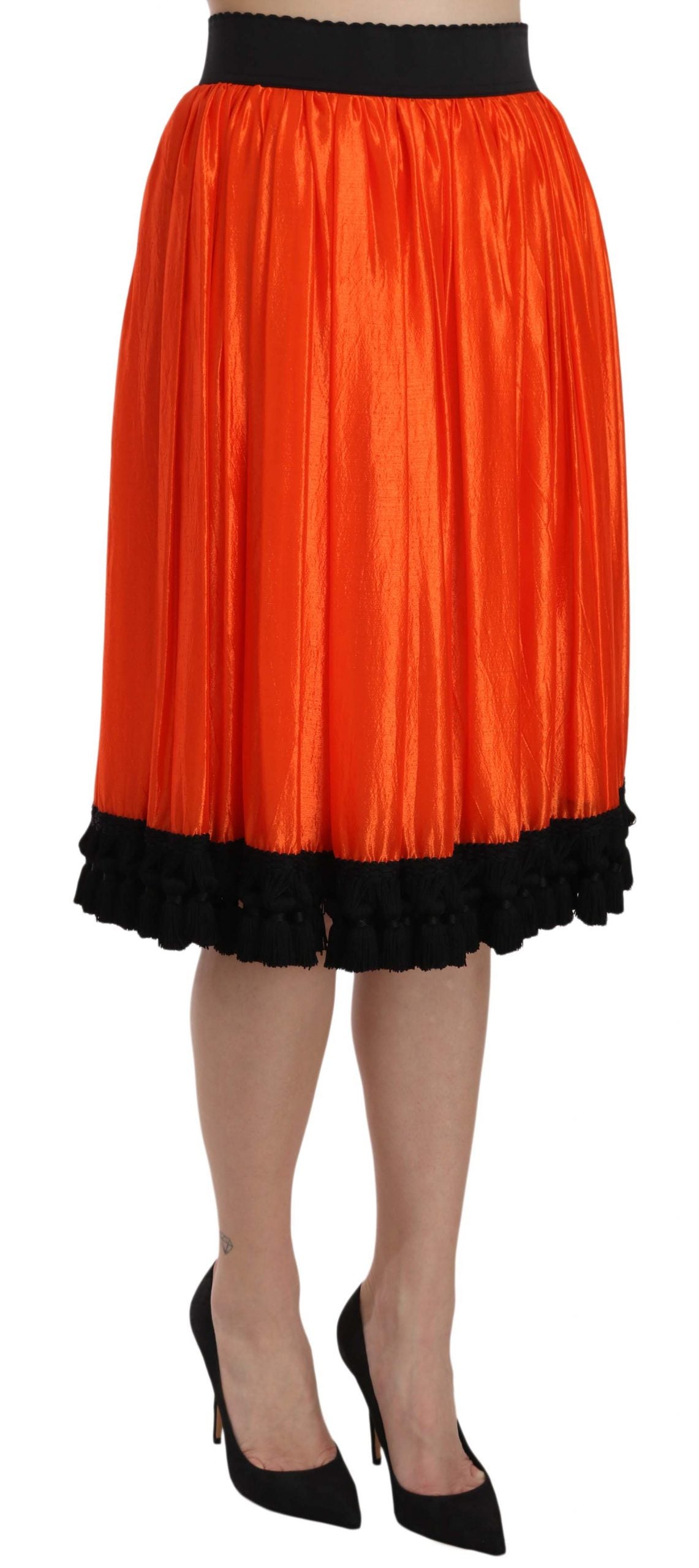 Dolce & Gabbana High-Waist Black & Orange Knee-Length Skirt Dolce & Gabbana