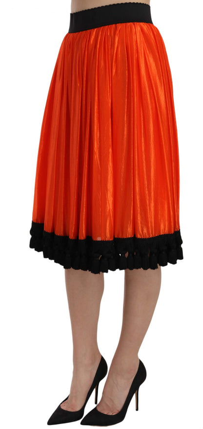 Dolce & Gabbana High-Waist Black & Orange Knee-Length Skirt Dolce & Gabbana