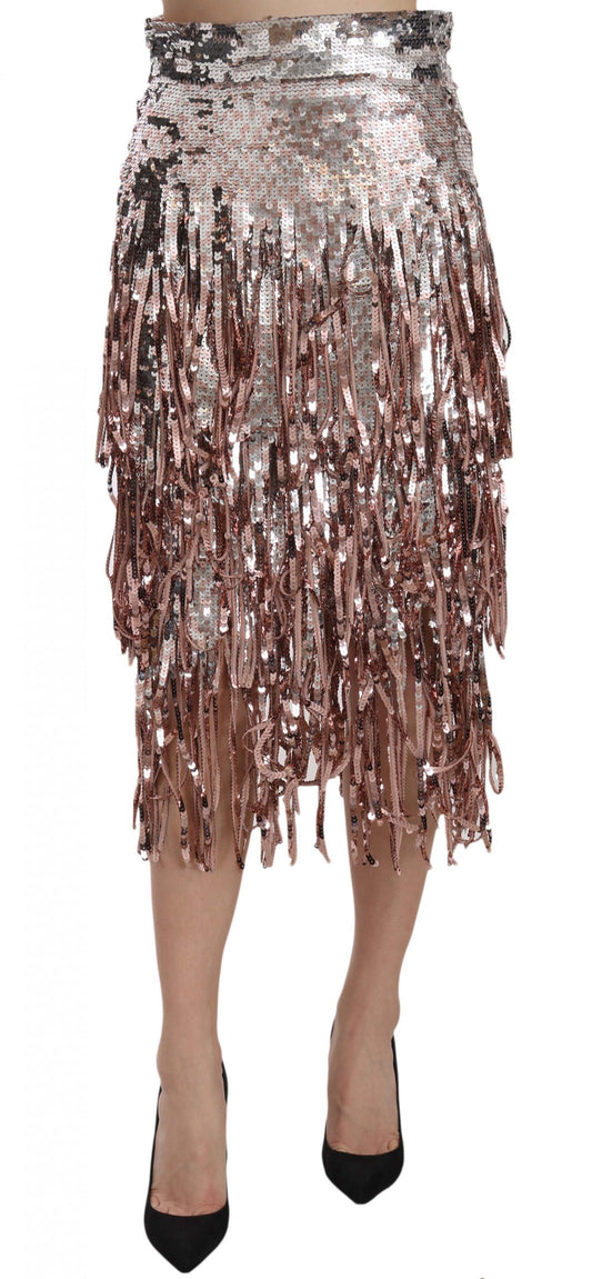 Dolce & Gabbana Metallic Sequin Tulle High-Waist Midi Skirt Dolce & Gabbana