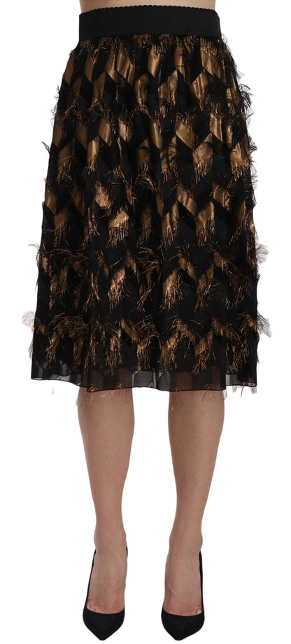 Dolce & Gabbana Elegant Gold Black Silk Blend High Waist Skirt Dolce & Gabbana