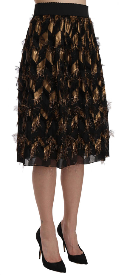 Dolce & Gabbana Elegant Gold Black Silk Blend High Waist Skirt Dolce & Gabbana