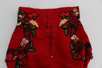 Dolce & Gabbana Elegant Silk Red Embroidered Mini Shorts Dolce & Gabbana