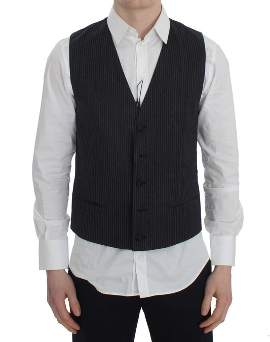 Dolce & Gabbana Elegant Gray Striped Wool Vest Dolce & Gabbana